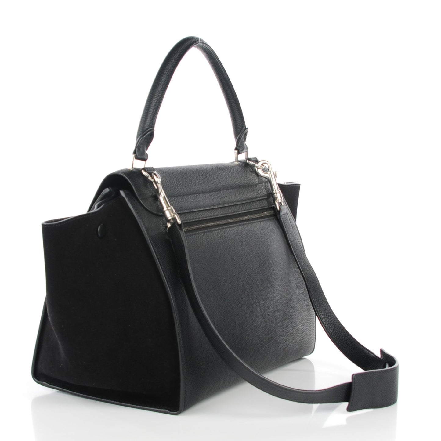 Drummed Calfskin Suede Medium Trapeze Black