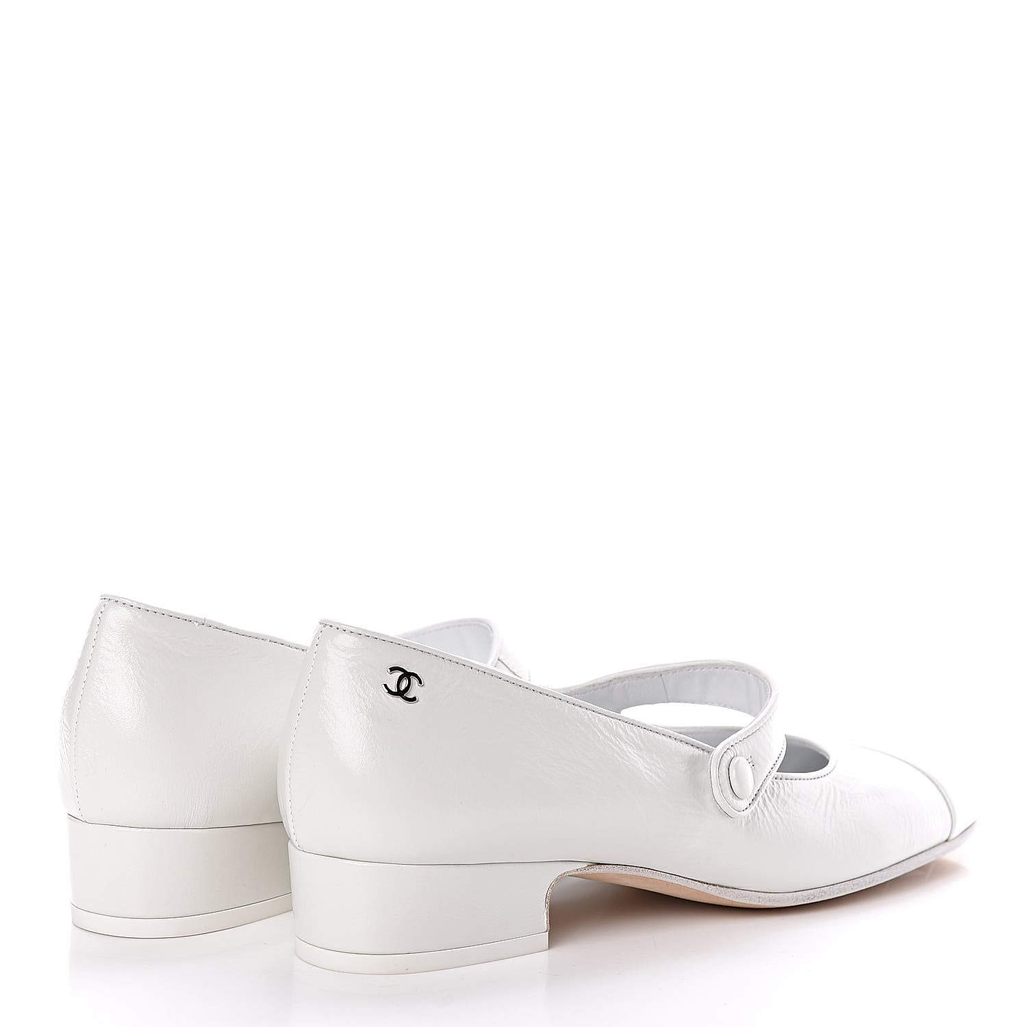 Chanel Patent Calfskin Mary Jane Strap Pumps 37.5 White 4 of 8