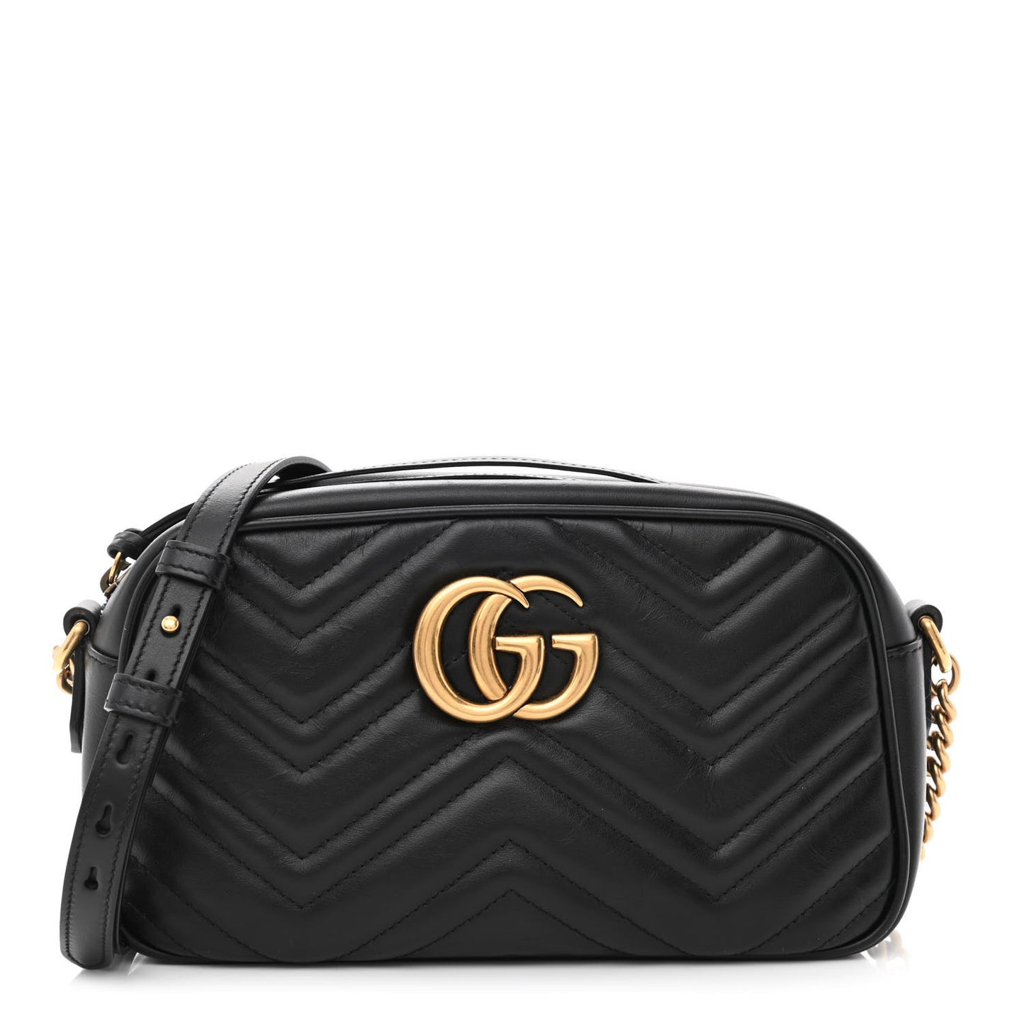 Calfskin Matelasse Small GG Marmont Chain Shoulder Bag Black