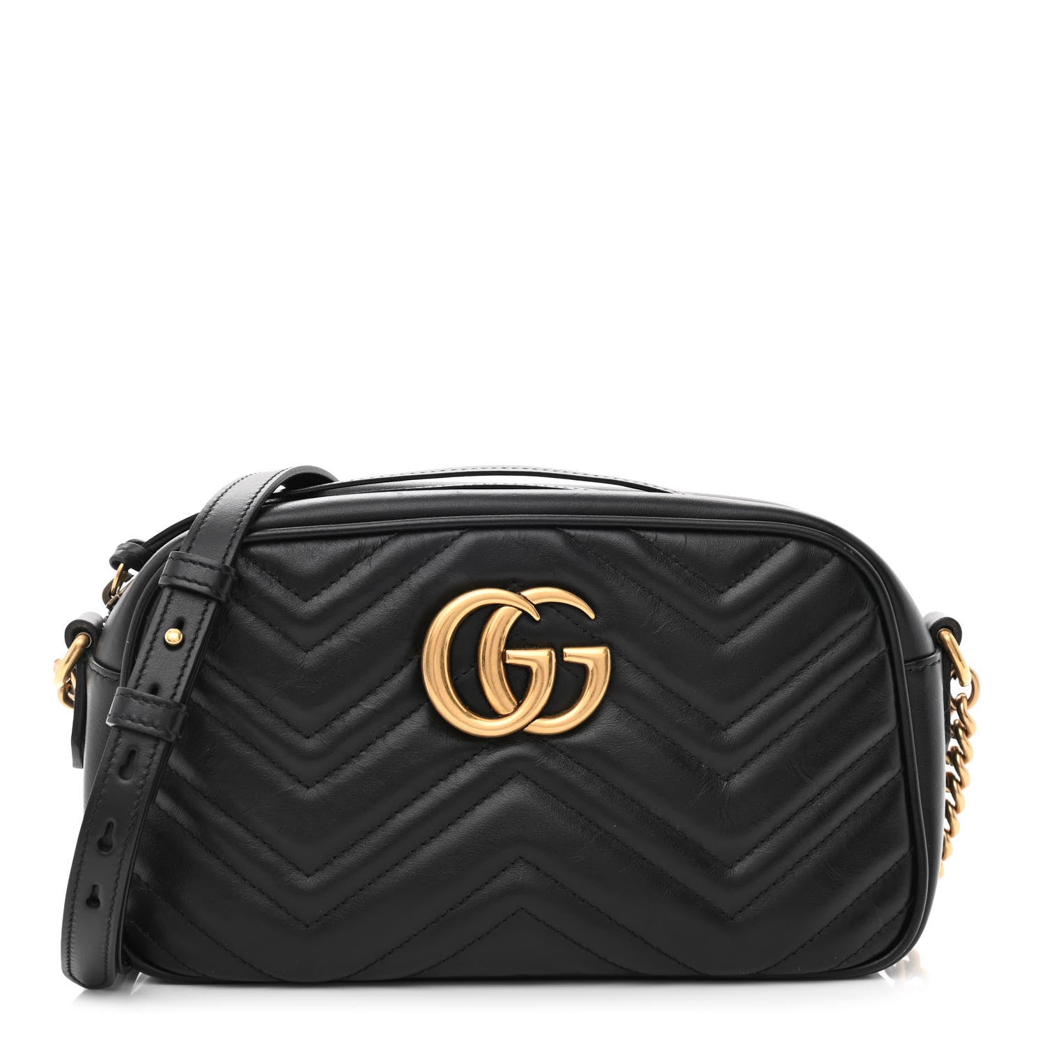 Gucci Calfskin Matelasse Small GG Marmont Chain Shoulder Bag Black 1 of 10