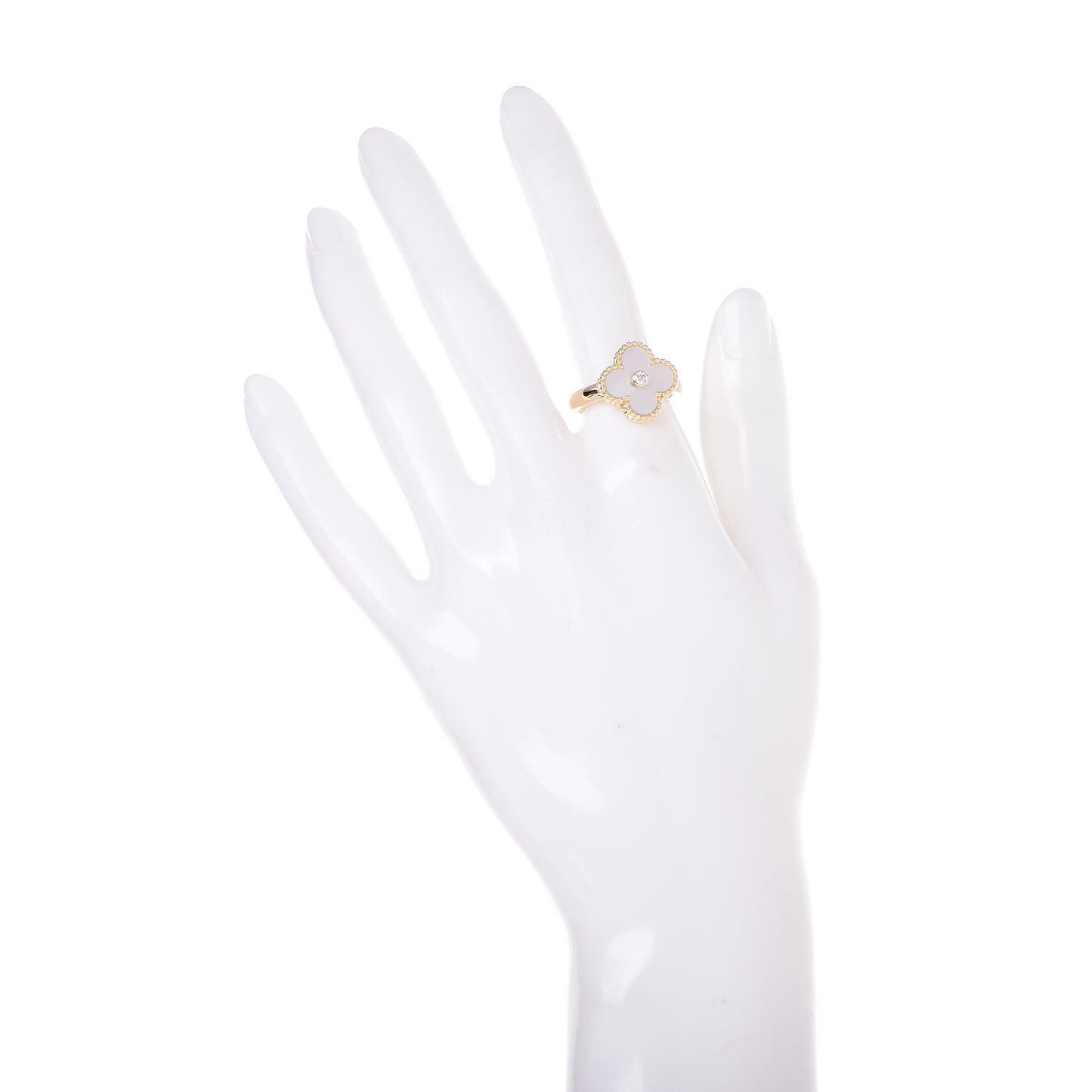 18K Yellow Gold Diamond Mother of Pearl Vintage Alhambra Ring 54 6.75