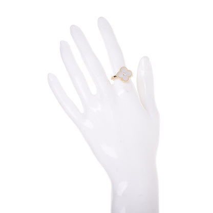 Van Cleef & Arpels 18K Yellow Gold Diamond Mother of Pearl Vintage Alhambra Ring 54 6.75 2 of 6