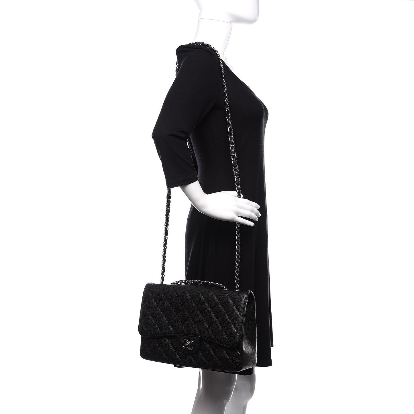 Caviar Quilted Jumbo Single Flap Black