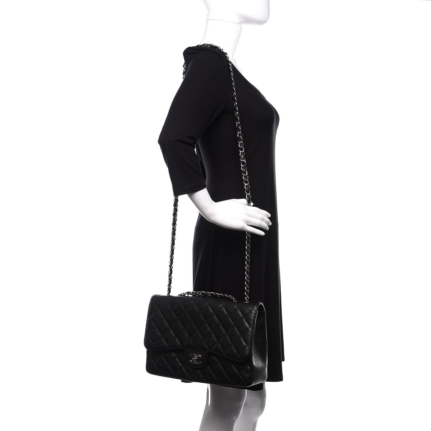 Chanel Caviar Quilted Jumbo Single Flap Black 3 of 12