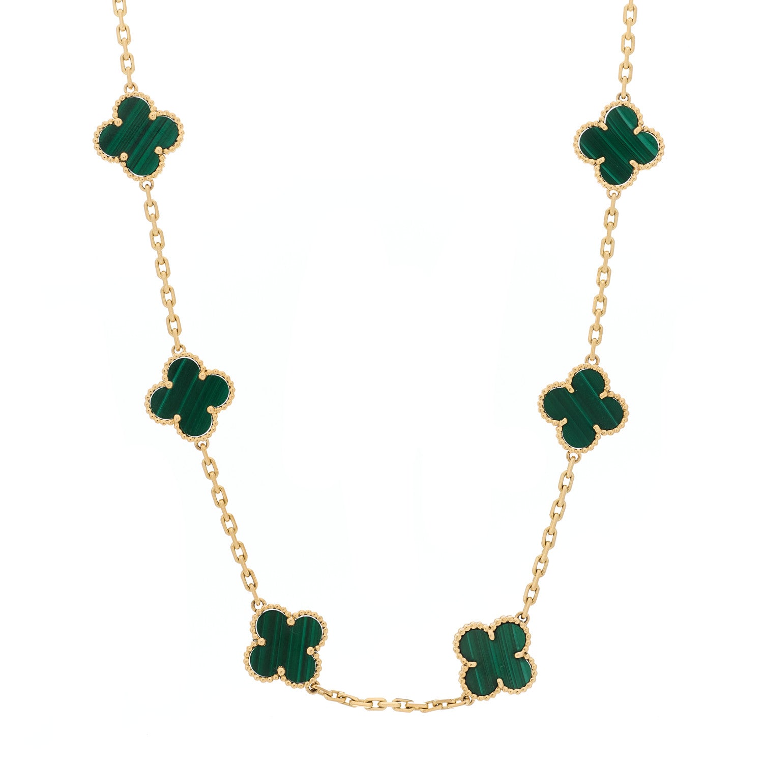 Van Cleef & Arpels 18K Yellow Gold Malachite 10 Motifs Vintage Alhambra Necklace 1 of 6