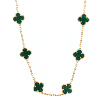 Van Cleef & Arpels 18K Yellow Gold Malachite 10 Motifs Vintage Alhambra Necklace 1 of 6