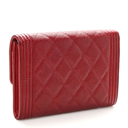 Chanel Caviar Quilted Medium Boy Flap Wallet Red 3 of 9