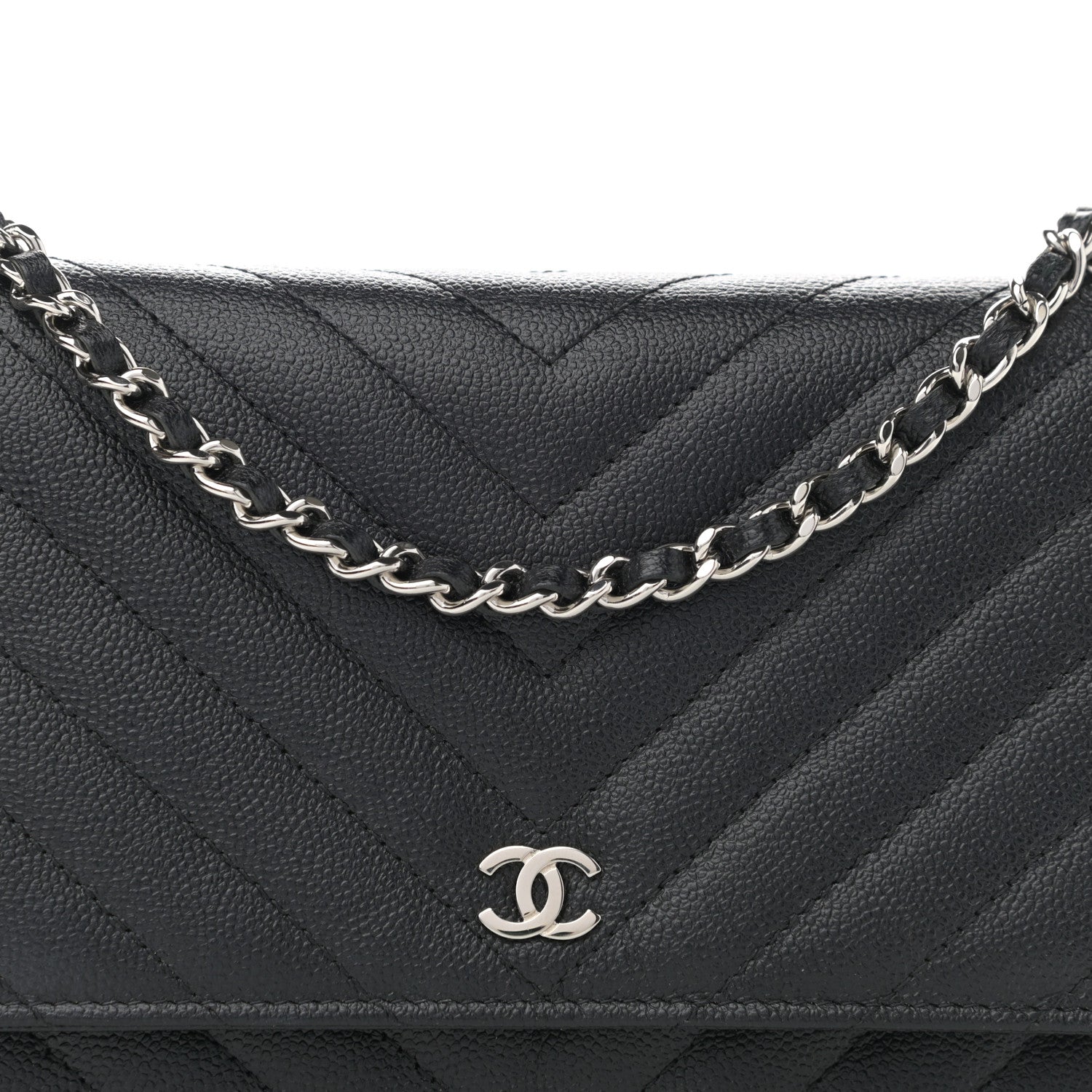 Chanel Caviar Chevron Quilted Wallet On Chain WOC Black 9 of 12