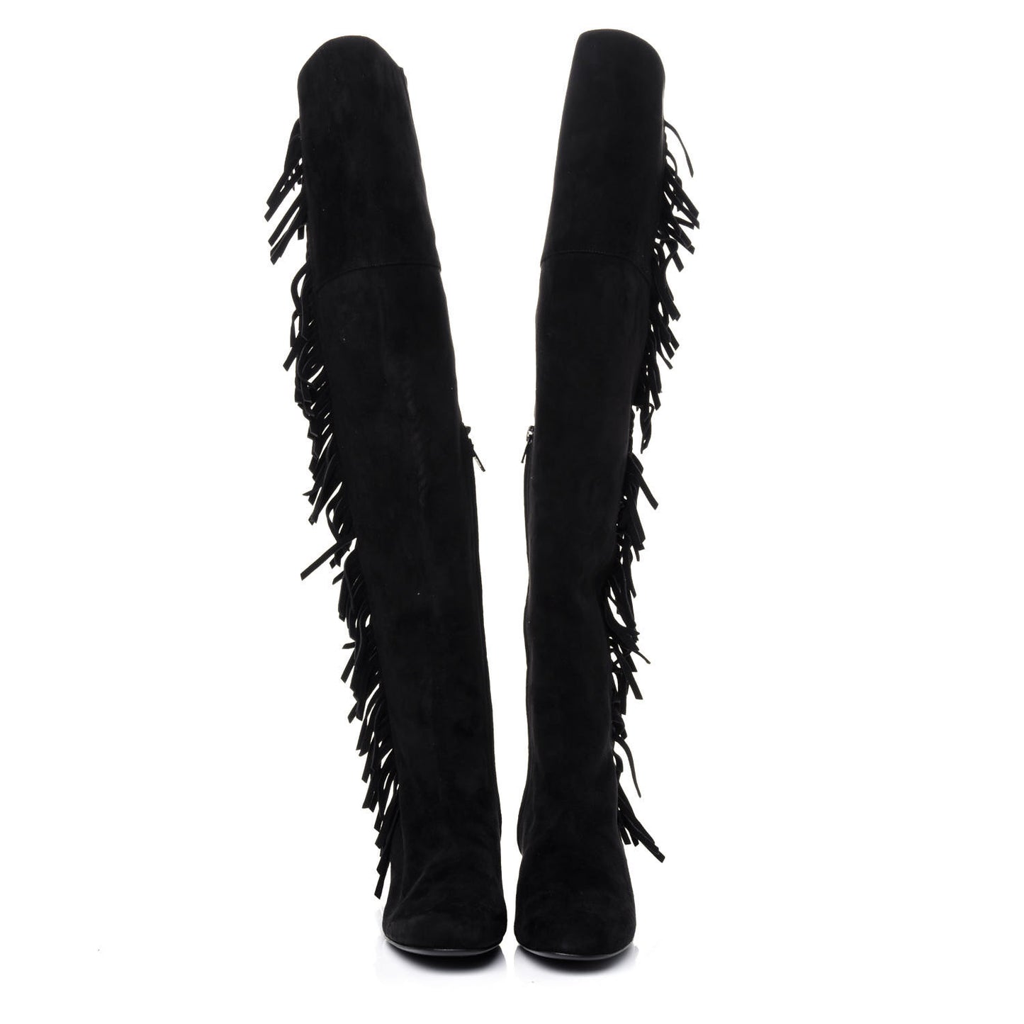 Suede Goatskin BB 20 Over The Knee Fringed Boots 38.5 Black