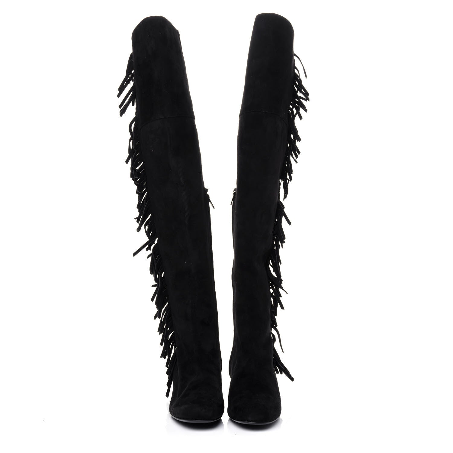 Saint Laurent Suede Goatskin BB 20 Over The Knee Fringed Boots 38.5 Black 2 of 9