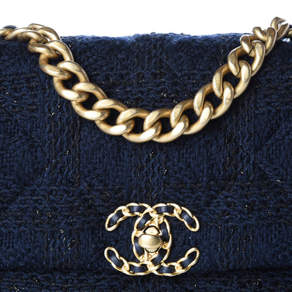 Chanel Tweed Quilted Medium 19 Flap Navy Blue Black 9 of 9