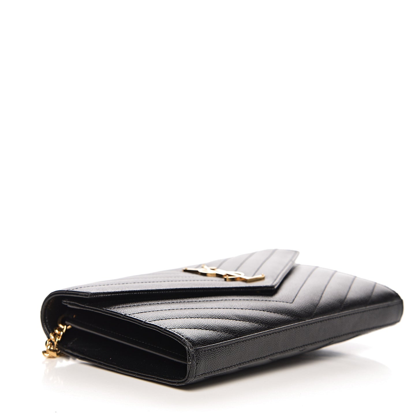 Grain De Poudre Matelasse Chevron Monogram Chain Wallet Black
