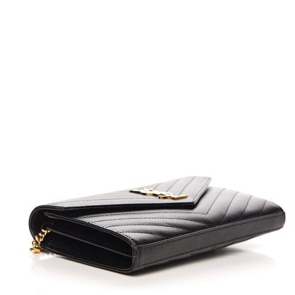 Saint Laurent Grain De Poudre Matelasse Chevron Monogram Chain Wallet Black 3 of 9