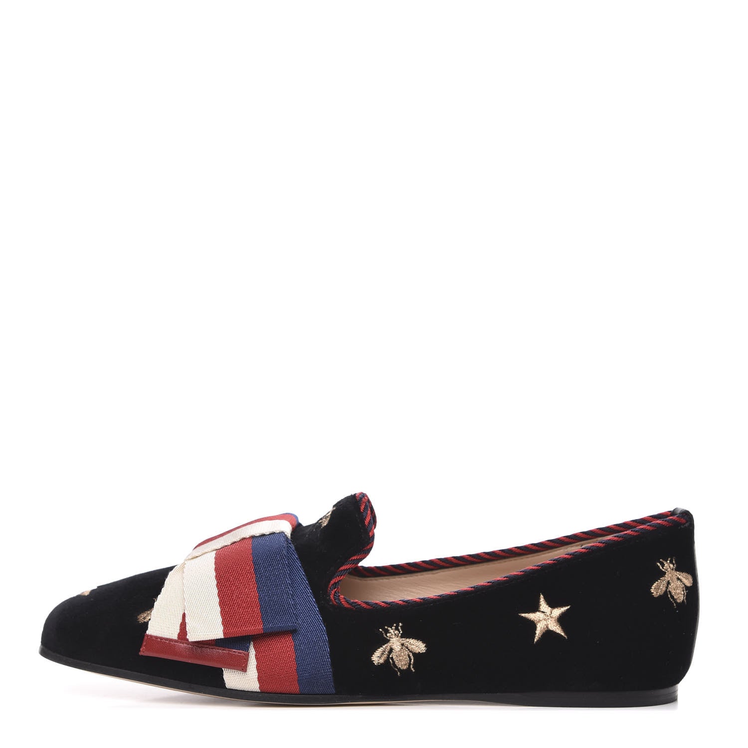 Gucci Velvet Bee Star Embroidered Sylvie Bow Loafers 36 Black 1 of 8