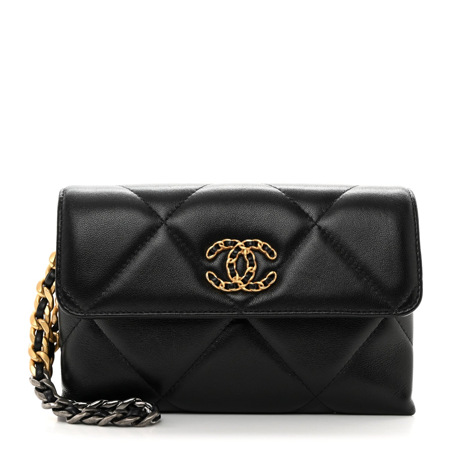 Chanel Lambskin Quilted 19 Flap Clutch Black 1 of 12