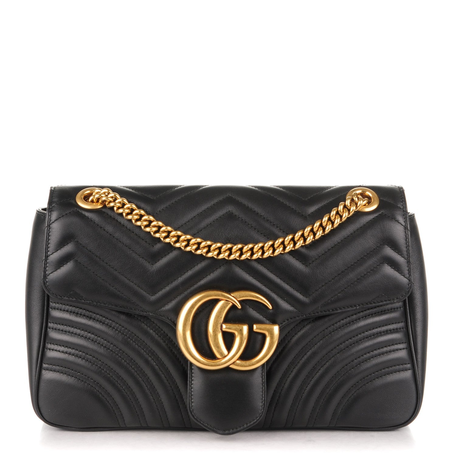 Gucci Calfskin Matelasse Medium GG Marmont Shoulder Bag Black 1 of 6