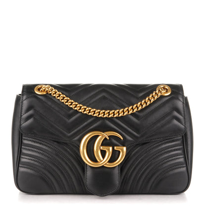 Gucci Calfskin Matelasse Medium GG Marmont Shoulder Bag Black 1 of 6