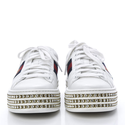 Gucci Calfskin Crystal Web Bee Embroidered Womens Ace Platform Sneakers 35.5 White 2 of 12