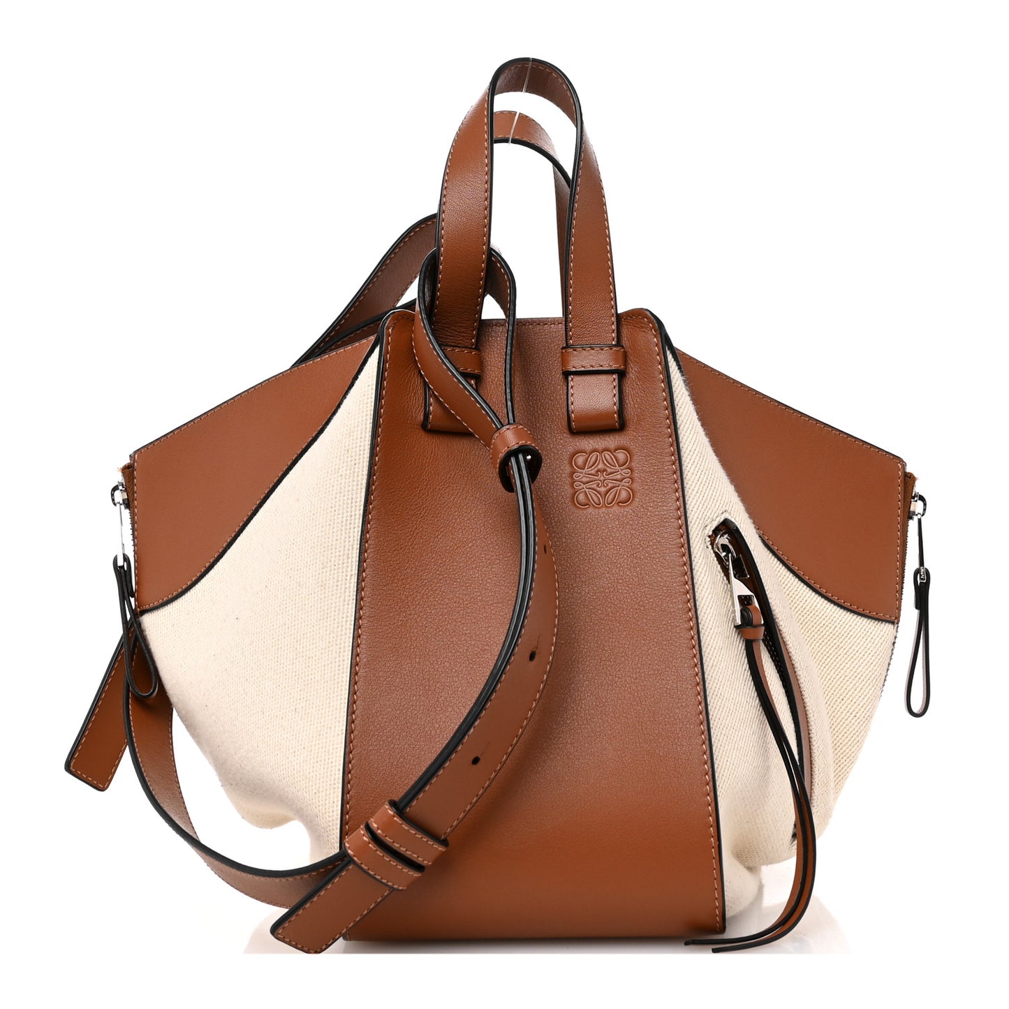 Calfskin Canvas Small Hammock Shoulder Bag Natural Tan