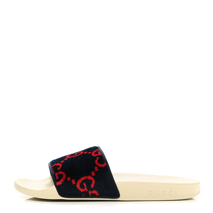 Gucci Terry Cloth GG Monogram Slide Sandals 40 Blue Red 1 of 8