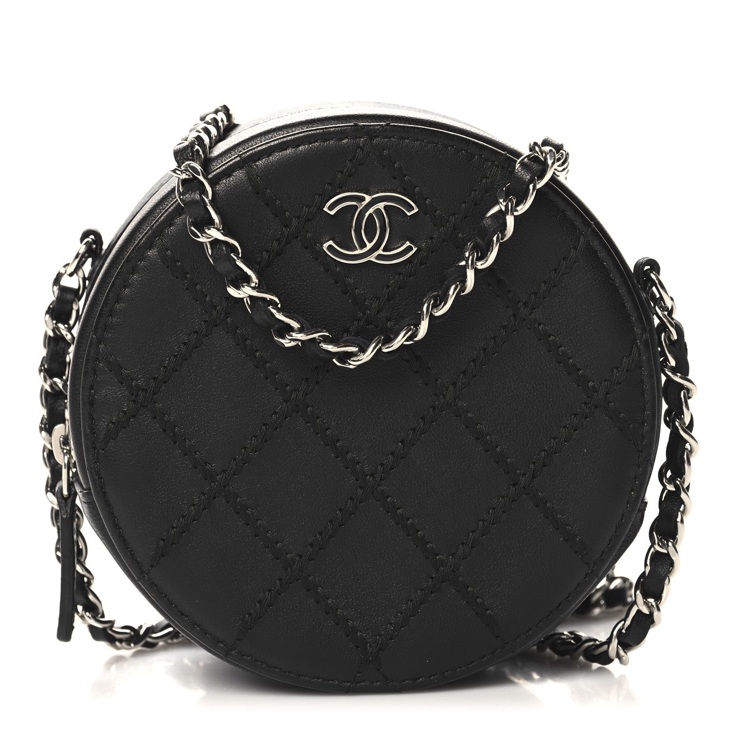 Chanel Lambskin Stitch Round Clutch With Chain Black 1 of 10