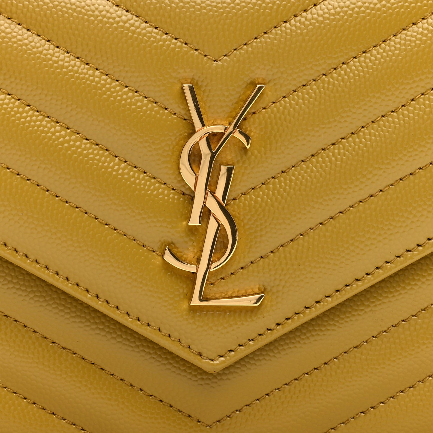 Grain De Poudre Matelasse Chevron Monogram Envelope Chain Wallet Saffran