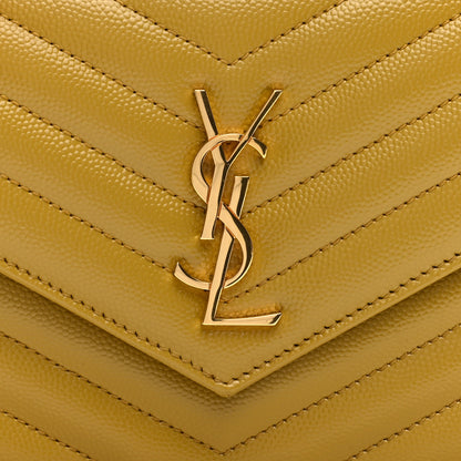 Saint Laurent Grain De Poudre Matelasse Chevron Monogram Envelope Chain Wallet Saffran 7 of 9