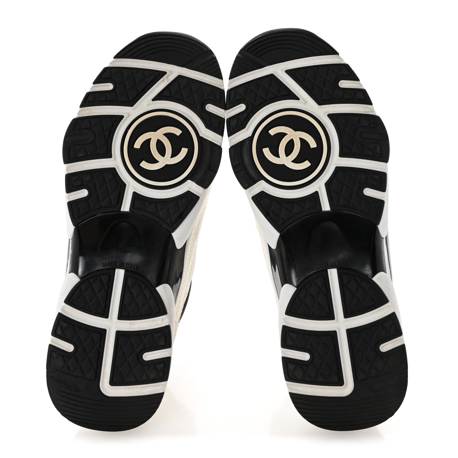 Chanel Mesh Suede Calfskin Grained Calfskin Womens CC Sneakers 38.5 White Black 6 of 10