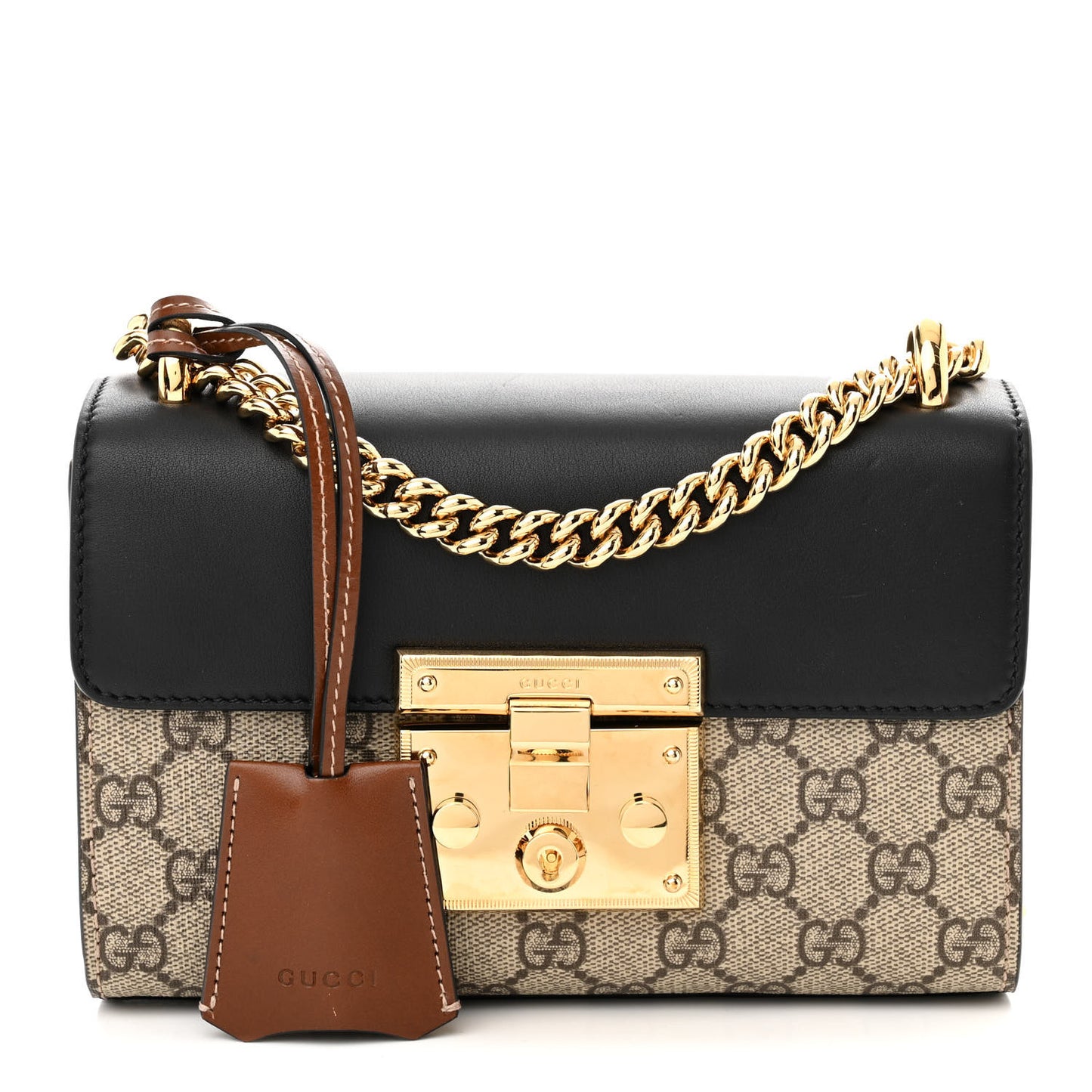 GG Supreme Monogram Calfskin Small Padlock Shoulder Bag Beige Black Cuir