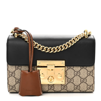 Gucci GG Supreme Monogram Calfskin Small Padlock Shoulder Bag Beige Black Cuir 1 of 12