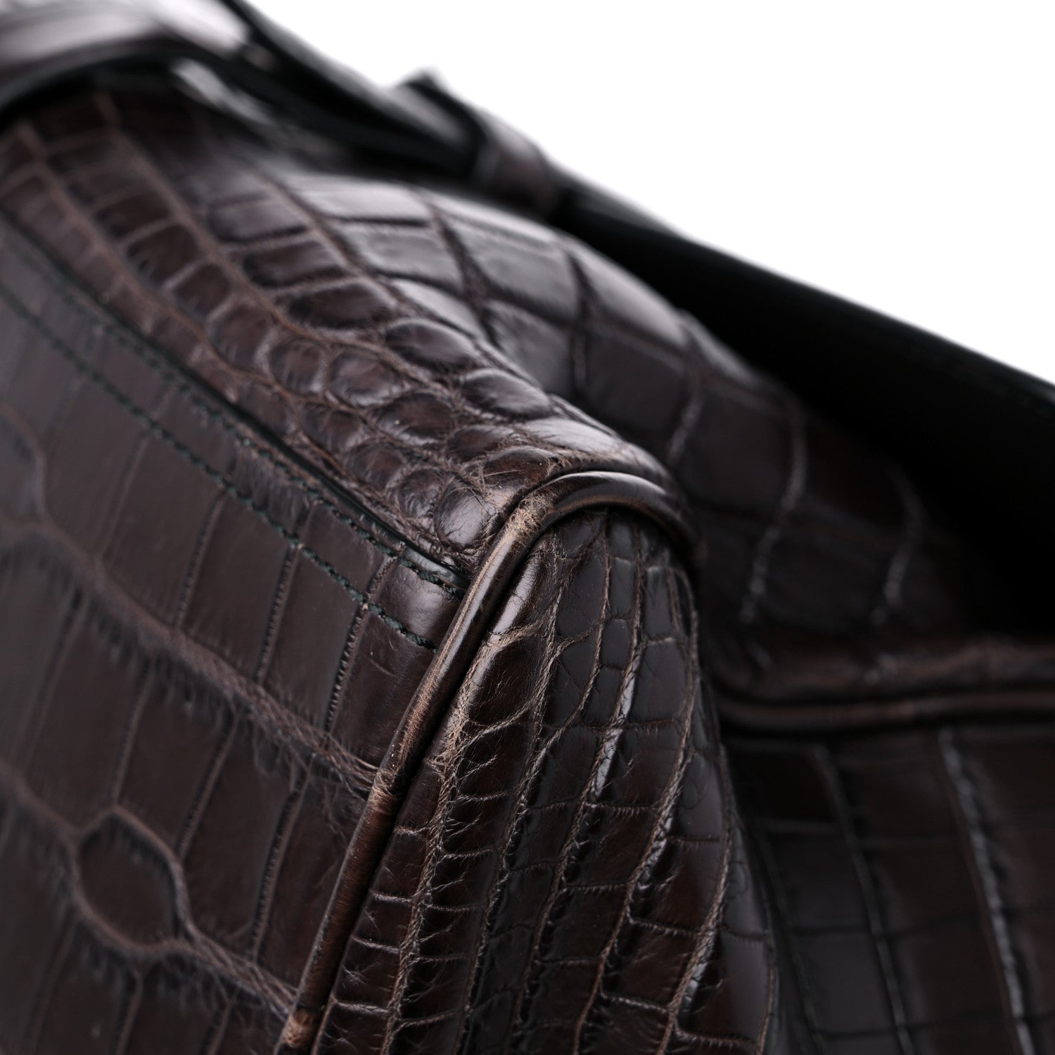 Bottega Veneta Soft Crocodile Fume Satchel Charcoal Ebano 7 of 10