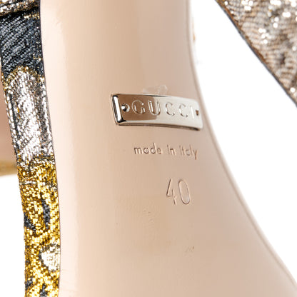 Gucci Brocade Floral Dionysus T-Strap High Heel Sandals 40 Oro 8 of 9