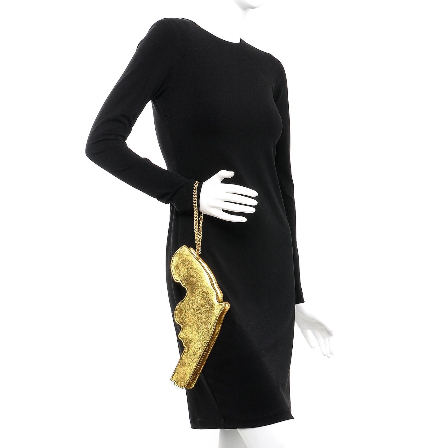 Metallic Calfskin Gun Clutch Gold