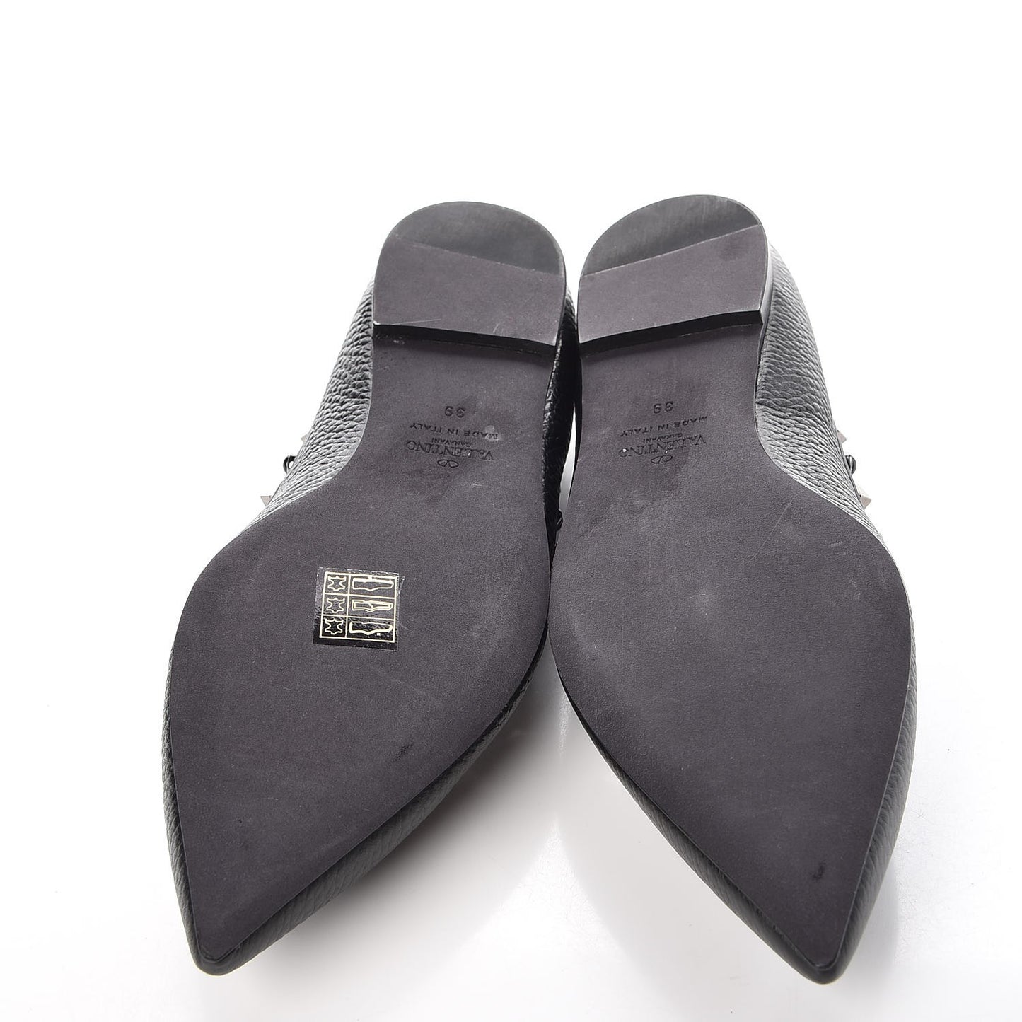 Pebbled Calfskin Onyx Rockstud Rolling Ballerina Flats 39 Black