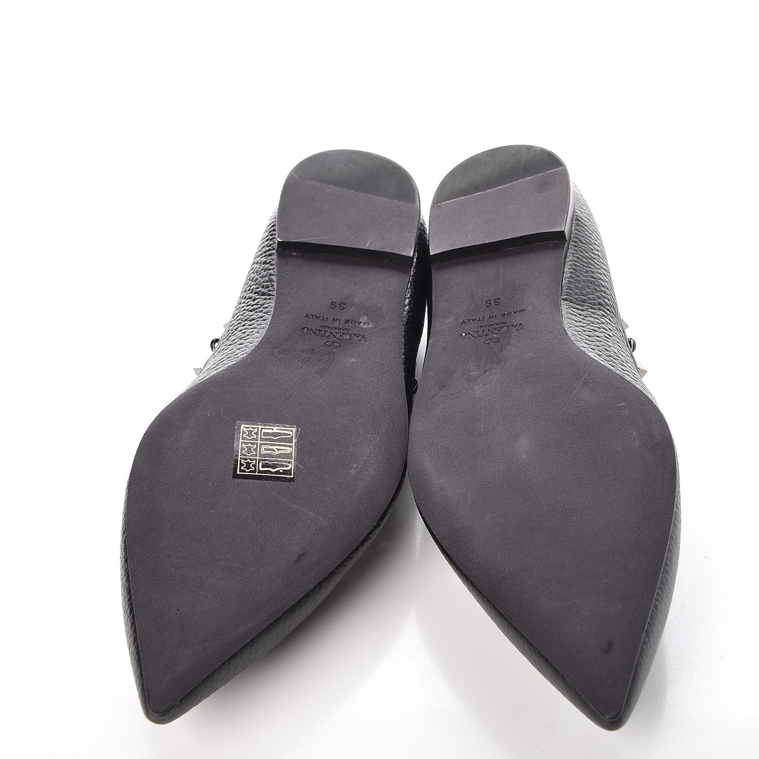 Valentino Garavani Pebbled Calfskin Onyx Rockstud Rolling Ballerina Flats 39 Black 5 of 10
