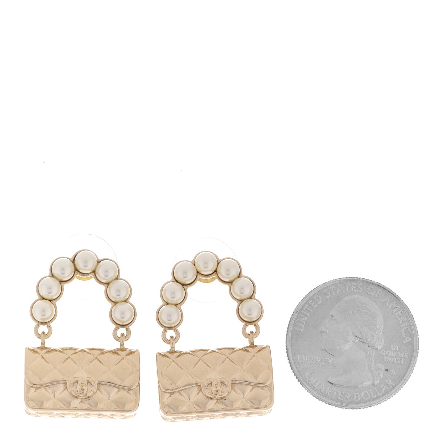 Pearl Quilted CC Flap Bag Earrings Gold