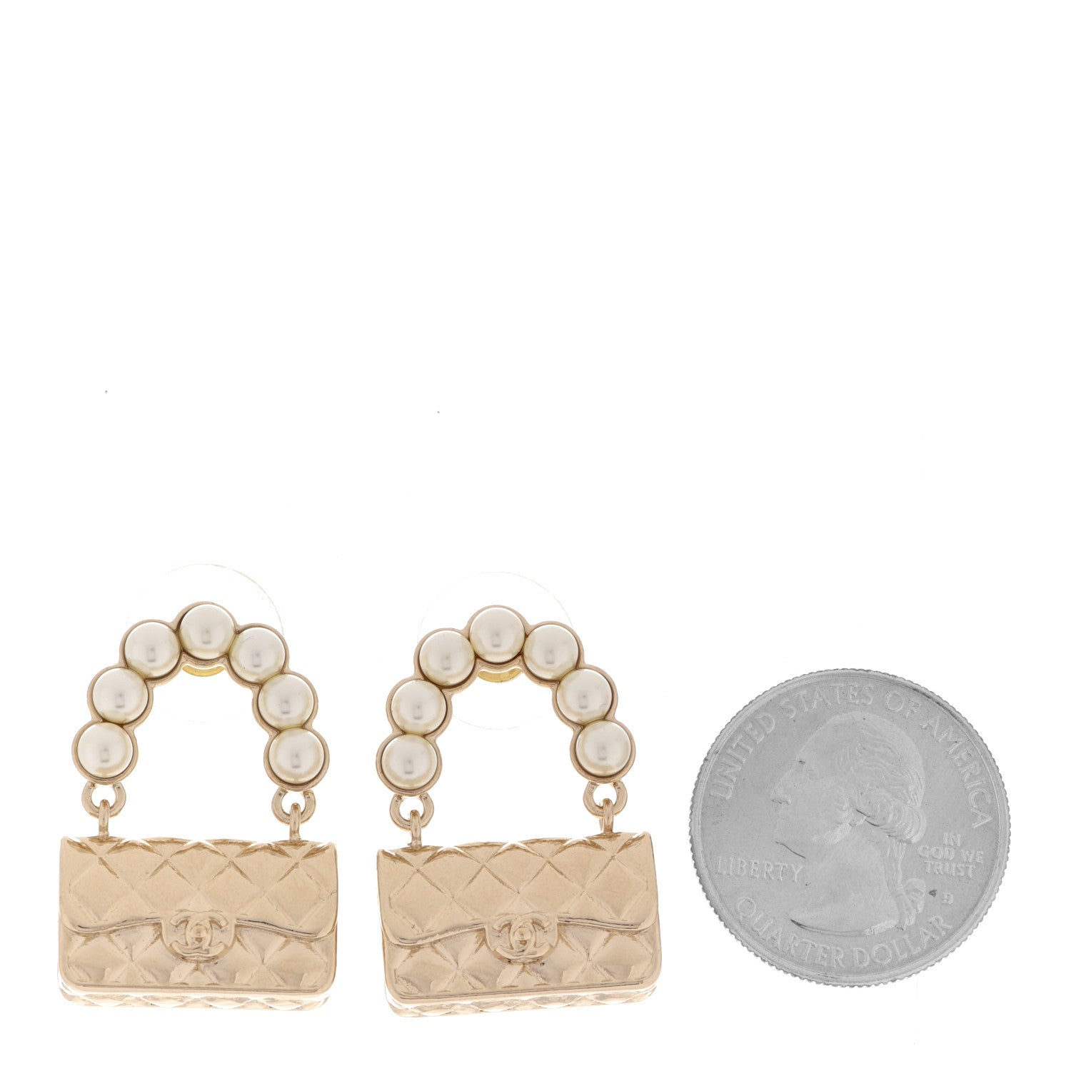 Chanel Pearl Quilted CC Flap Bag Earrings Gold 2 of 5