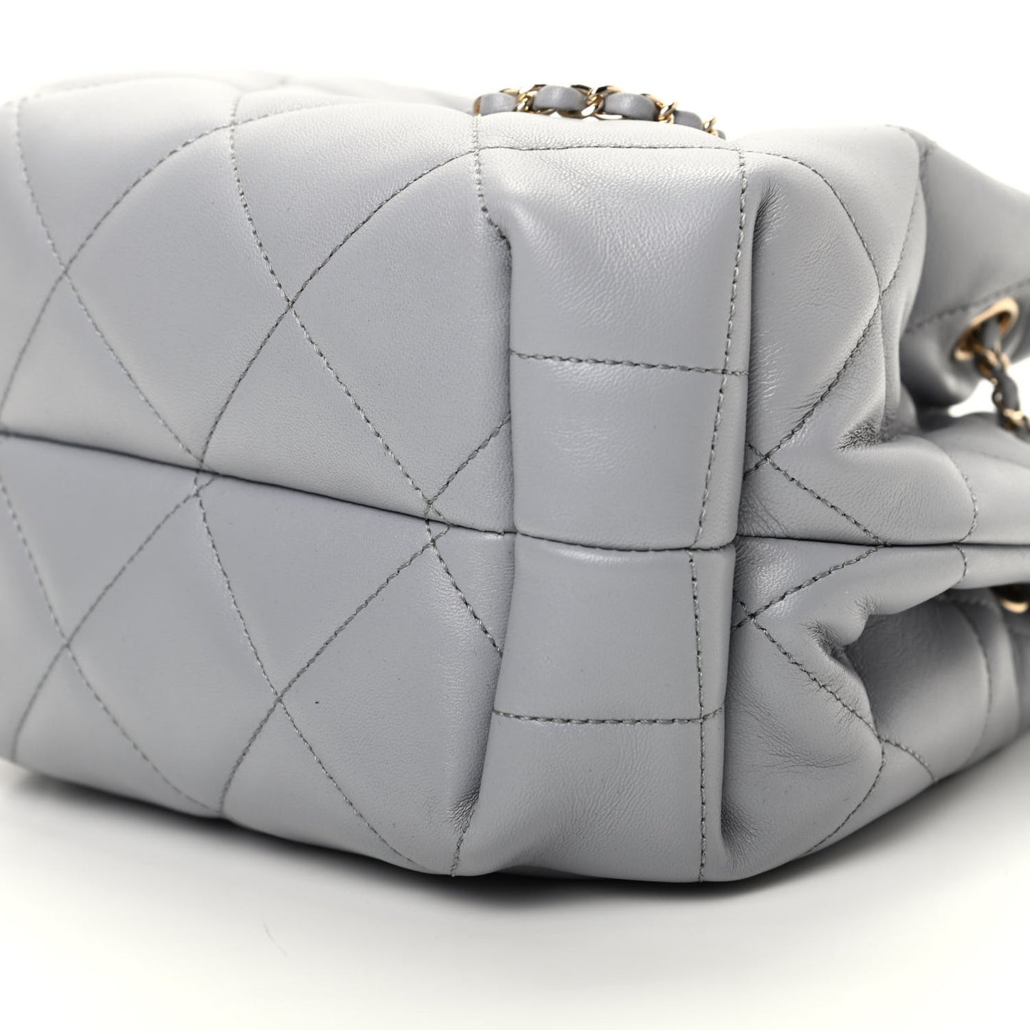 Lambskin Quilted CC Dweller Drawstring Bucket Bag Light Grey