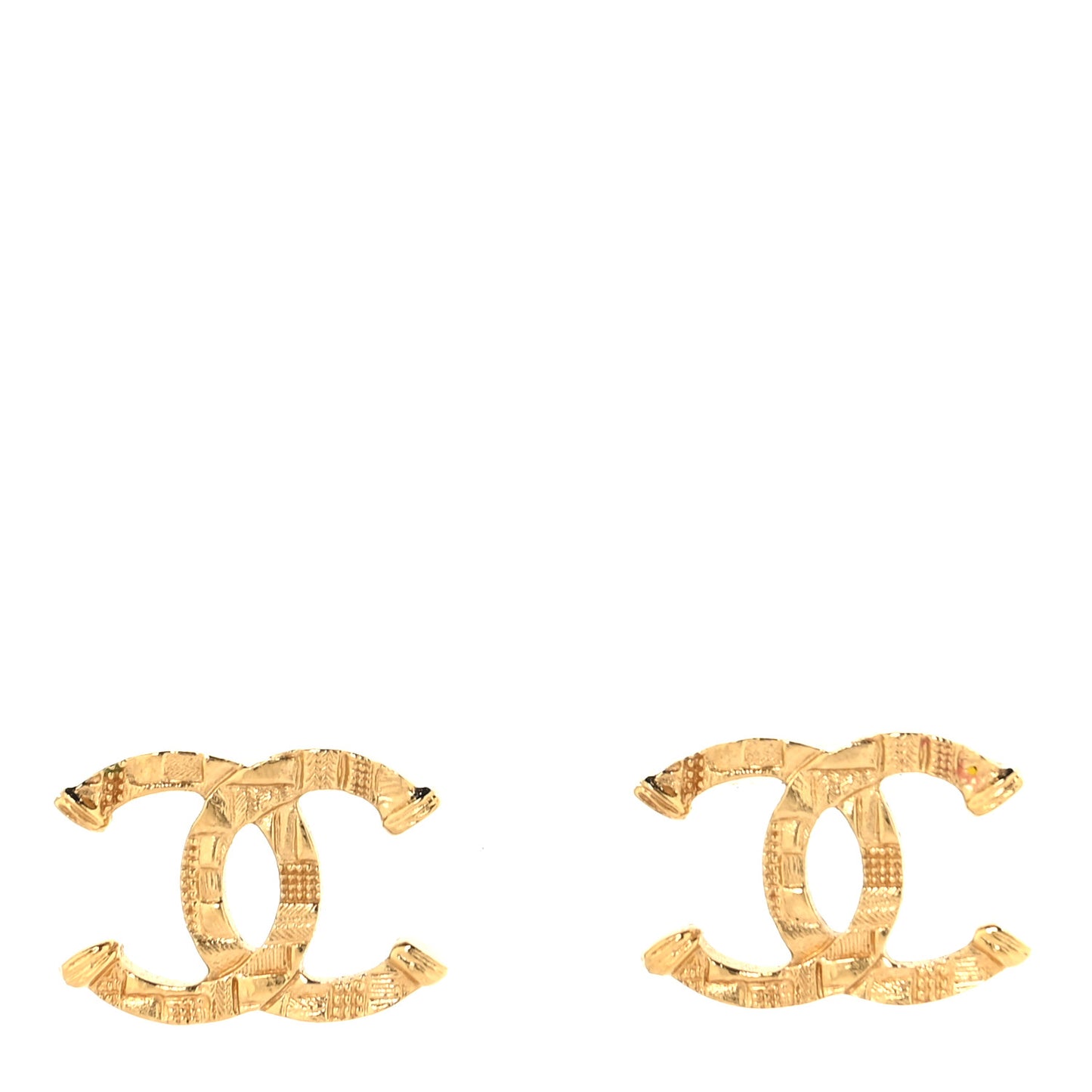 Metal Textured CC Earrings Gold