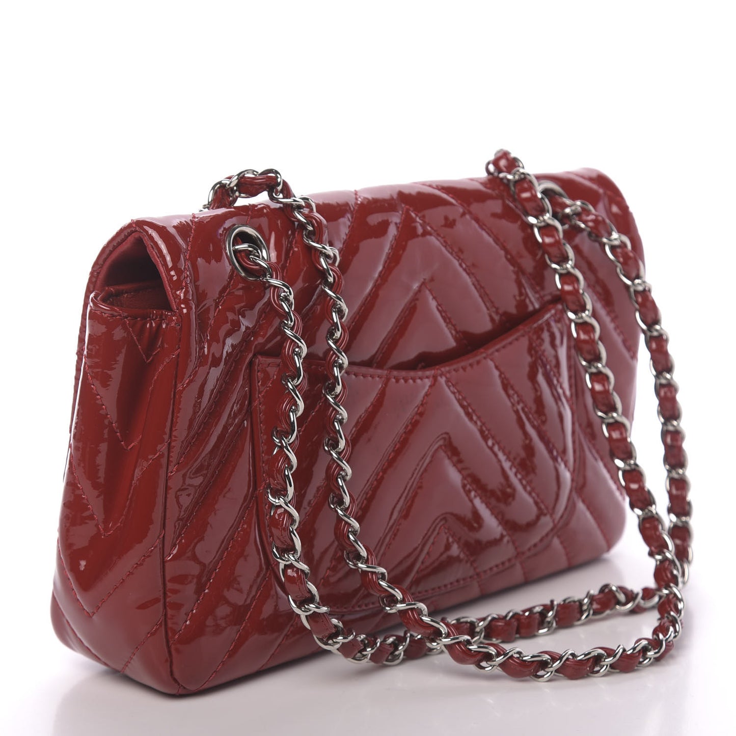 Patent Chevron Quilted Medium Single Flap Red