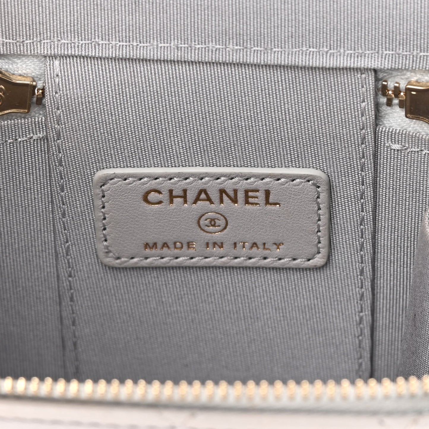 Lambskin Quilted Top Handle Mini Vanity Case With Chain Grey