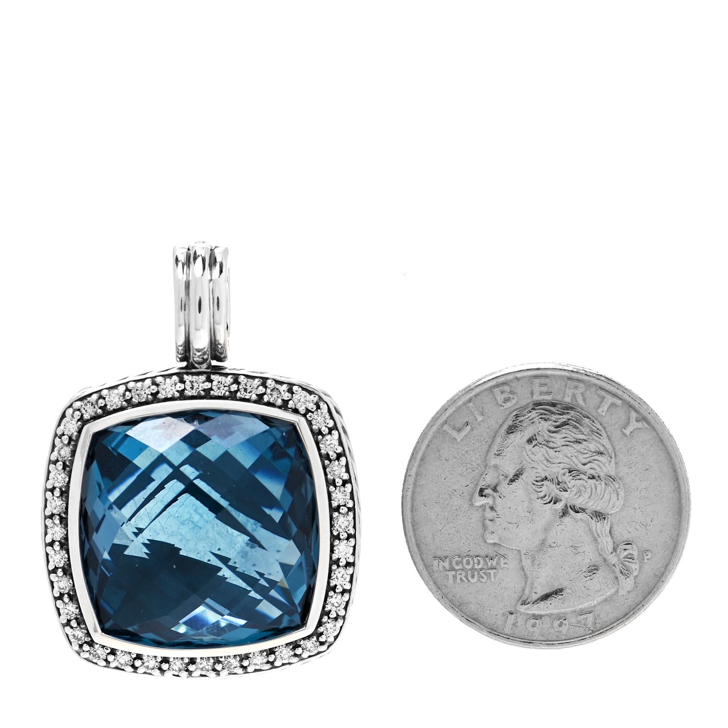 Sterling Silver Diamond Hampton Blue Topaz 20mm Albion Enhancer Pendant