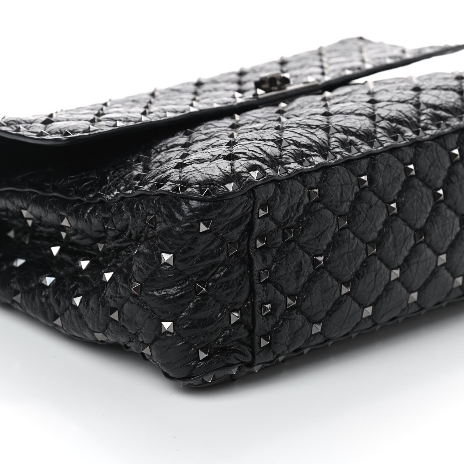 Valentino Garavani Craquele Nappa Large Rockstud Spike Shoulder Bag Black 7 of 9