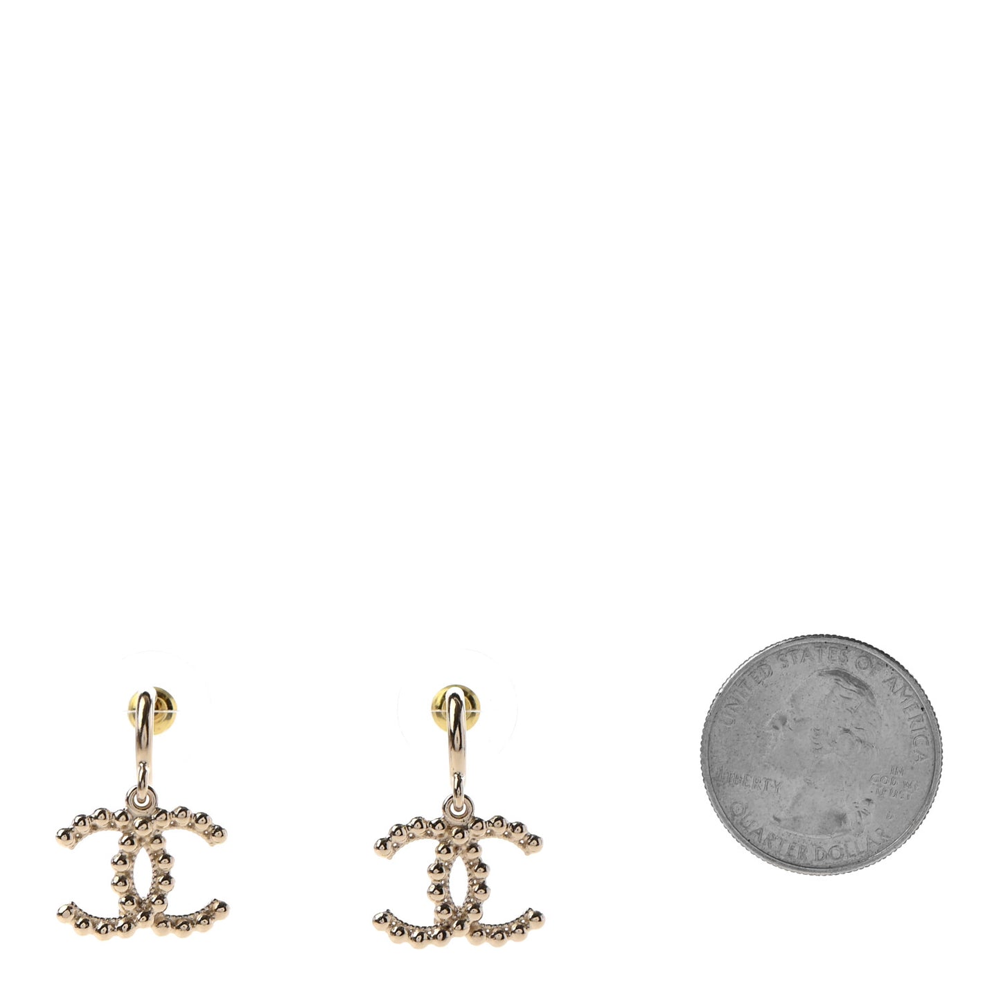 Metal Bead CC Drop Earrings Gold