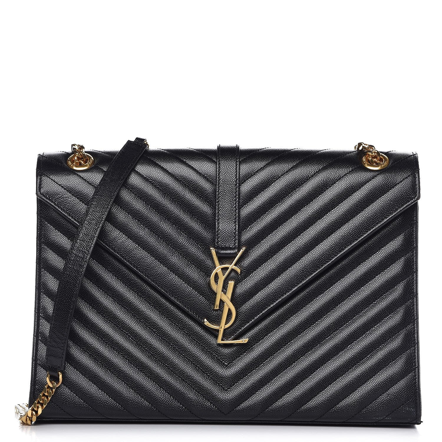 Saint Laurent Grain De Poudre Matelasse Chevron Large Monogram Satchel Black 1 of 13