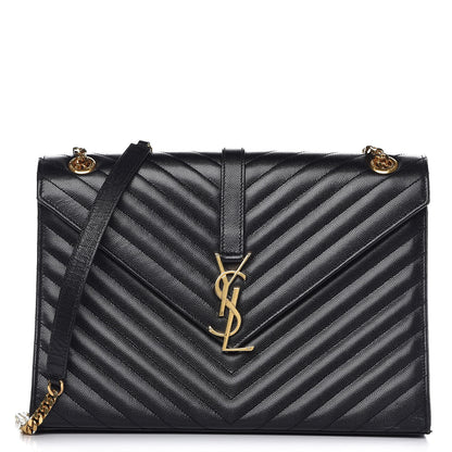 Saint Laurent Grain De Poudre Matelasse Chevron Large Monogram Satchel Black 1 of 13