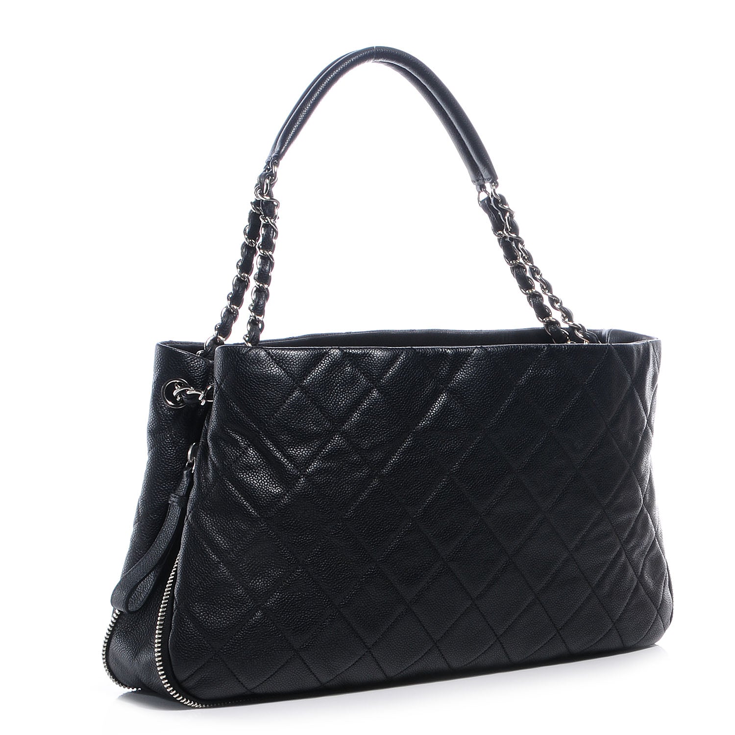 Chanel Caviar Expandable Zip Shoulder Bag Black 3 of 7