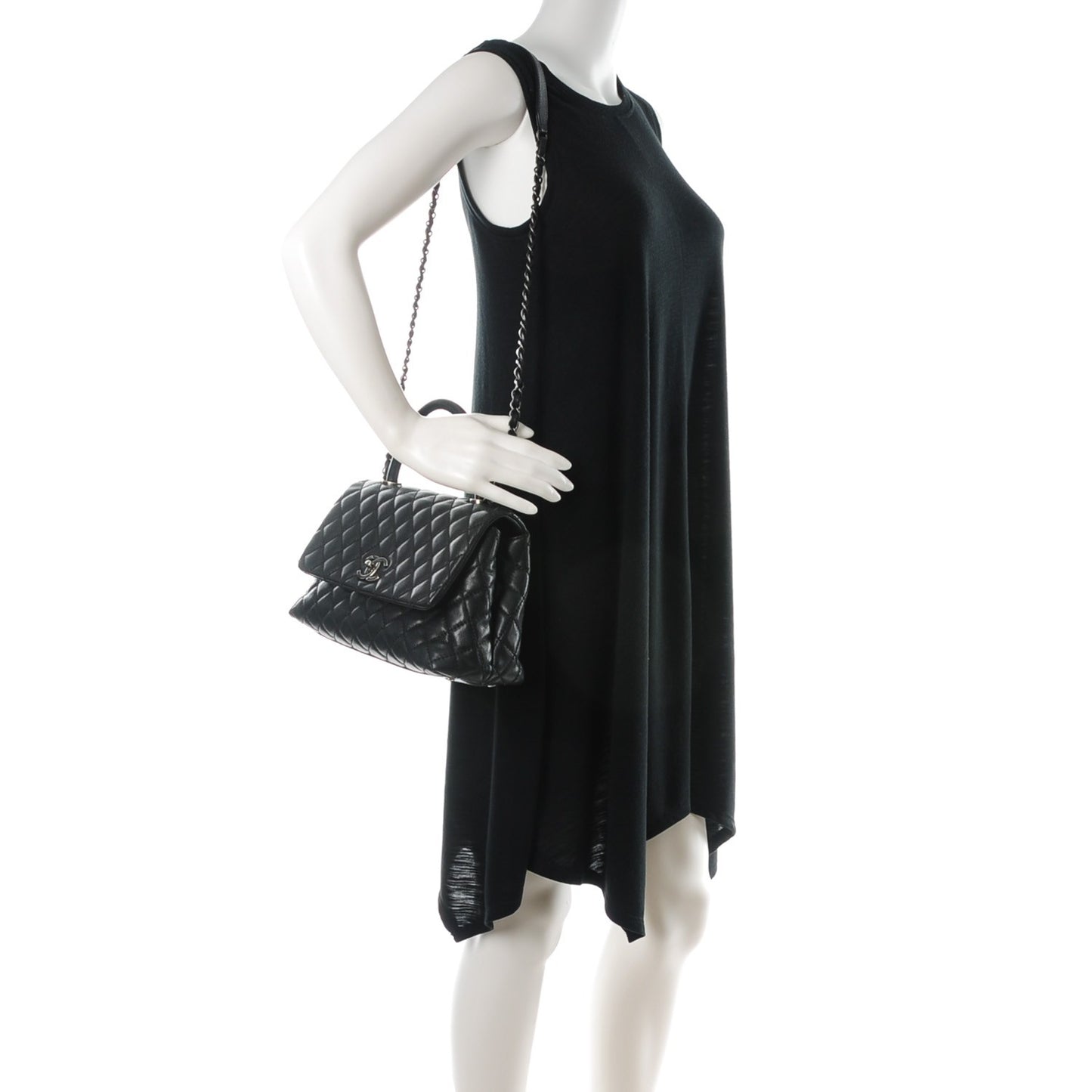 Caviar Quilted Small Coco Handle Flap Black