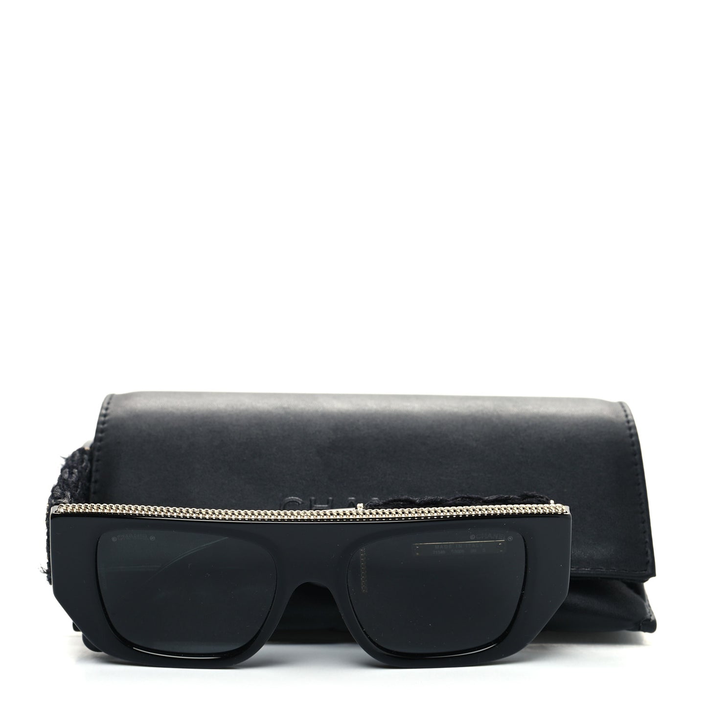 Acetate Tweed Wool CC Chain Rectangle Sunglasses 71549 Black