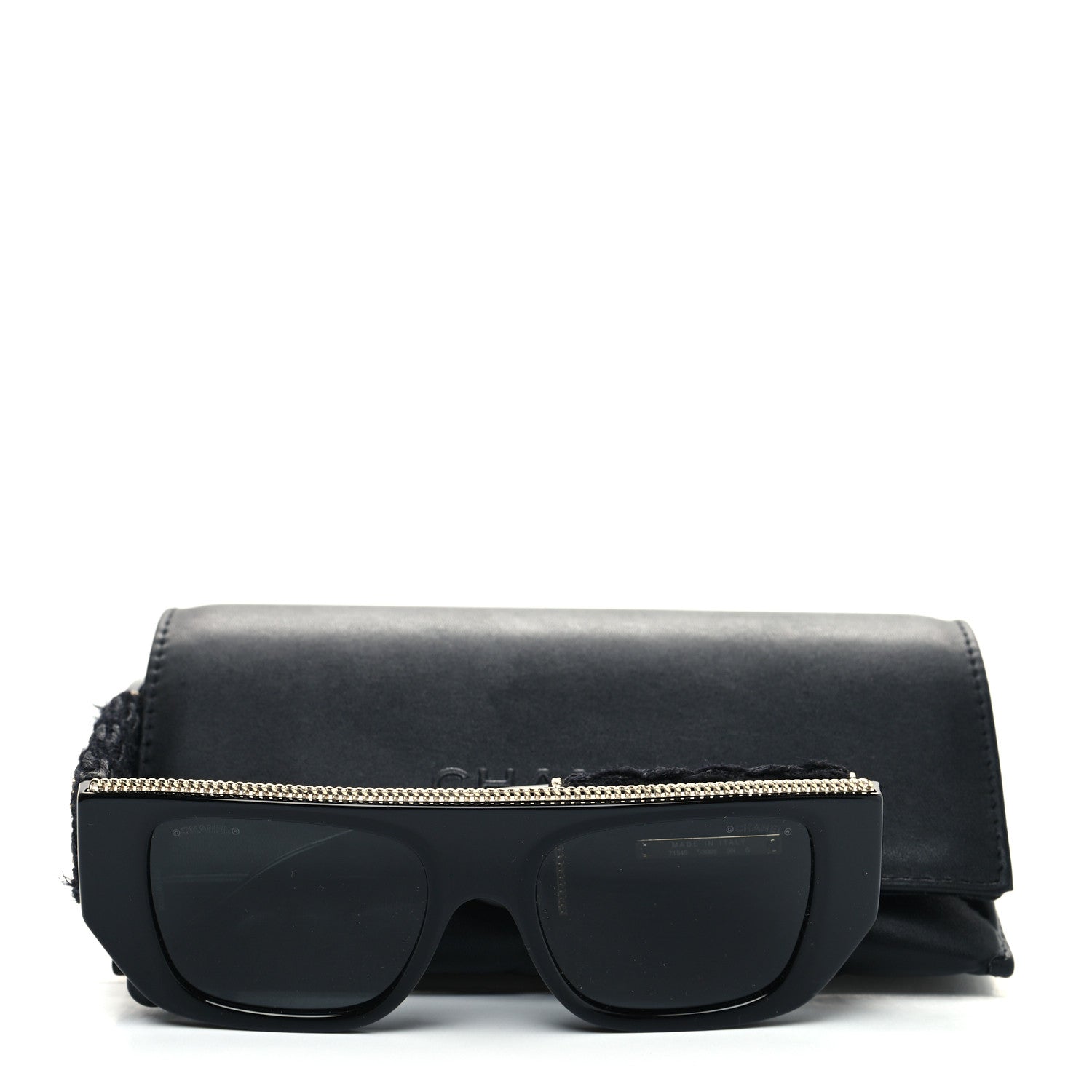 Chanel Acetate Tweed Wool CC Chain Rectangle Sunglasses 71549 Black 8 of 8